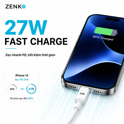 Cáp sạc nhanh Zenko Standard 27W - Type-C to Lightning