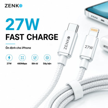 Cáp sạc nhanh Zenko Standard 27W - Type-C to Lightning