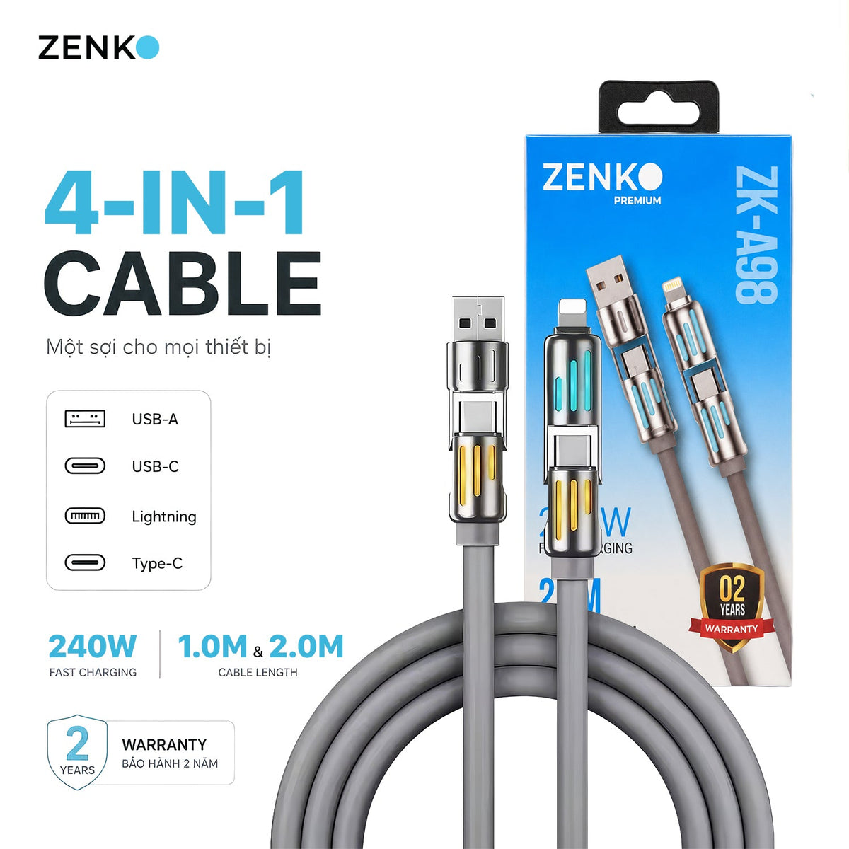 Cáp sạc nhanh 4 in 1 Zenko Premium