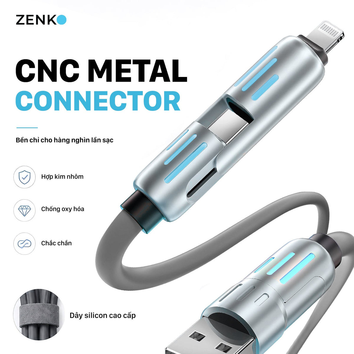 Cáp sạc nhanh 4 in 1 Zenko Premium