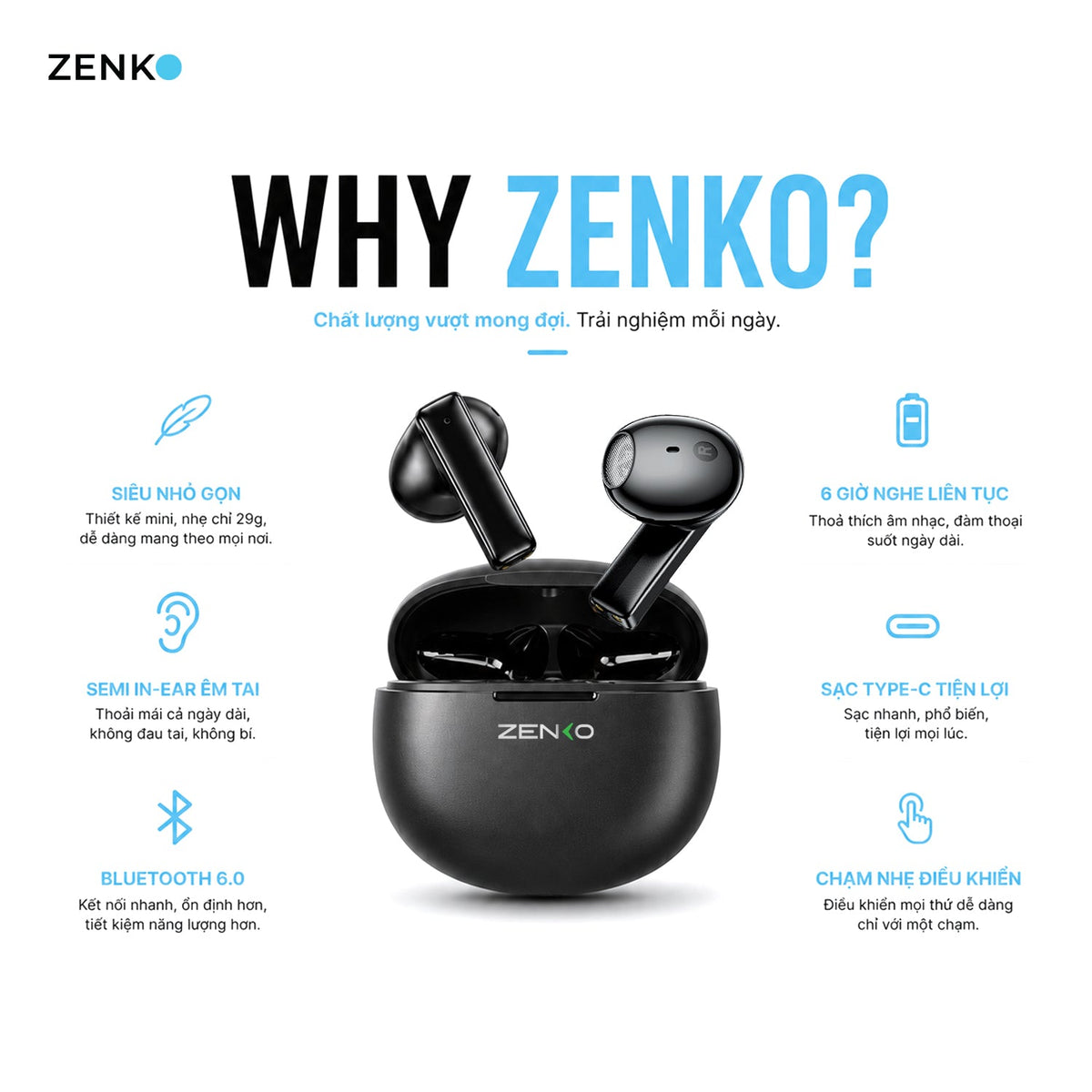 Tai nghe mini earbud Zenko Standard ZK92