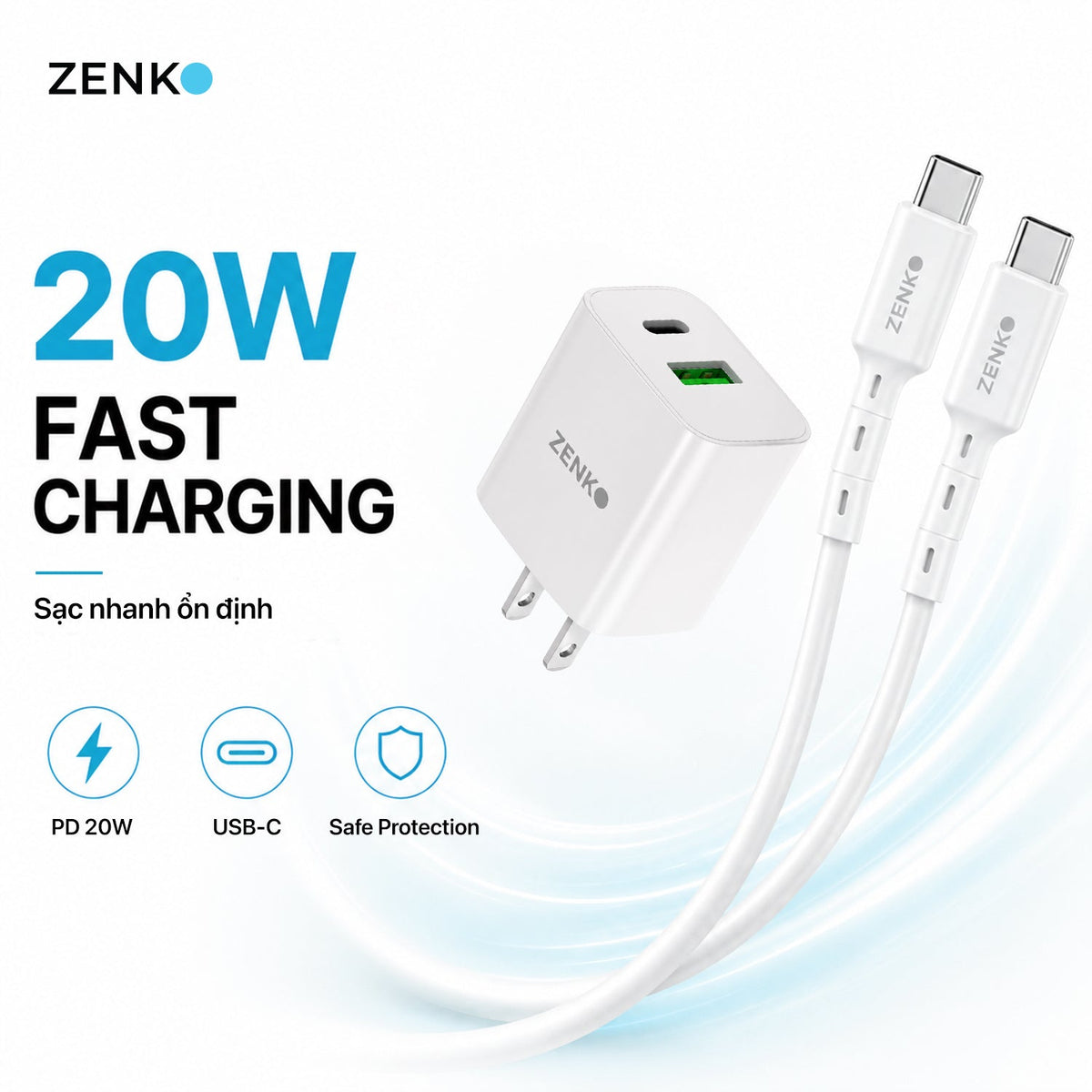 Bộ sạc cáp 20W Type-C to Type-C Zenko Standard - ZK892