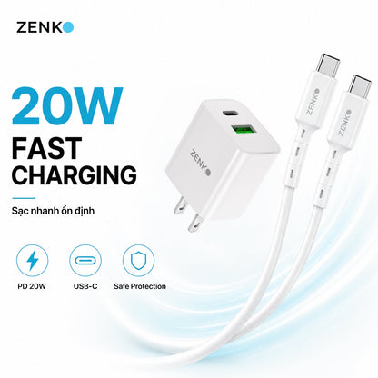 Bộ sạc cáp 20W Type-C to Type-C Zenko Standard - ZK892