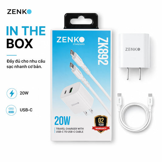 Bộ sạc cáp 20W Type-C to Type-C Zenko Standard - ZK892